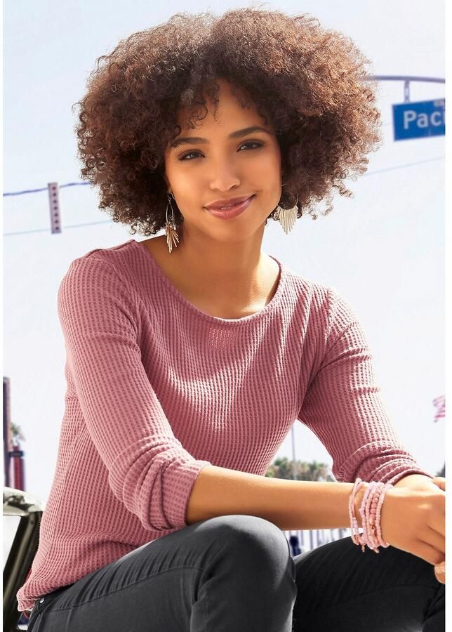 Lascana Shirt met lange mouwen In modieuze piqué-optiek van zachte kwaliteit met viscose (Set van 2) - Foto 3