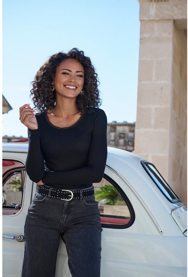 Lascana Shirt met lange mouwen Met fijne kant bij de hals van zachte viscose-ribkwaliteit (1-delig) - Foto 3