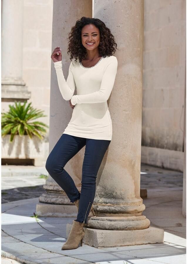 Lascana Shirt met lange mouwen Met fijne kant bij de hals van zachte viscose-ribkwaliteit (1-delig) - Foto 3