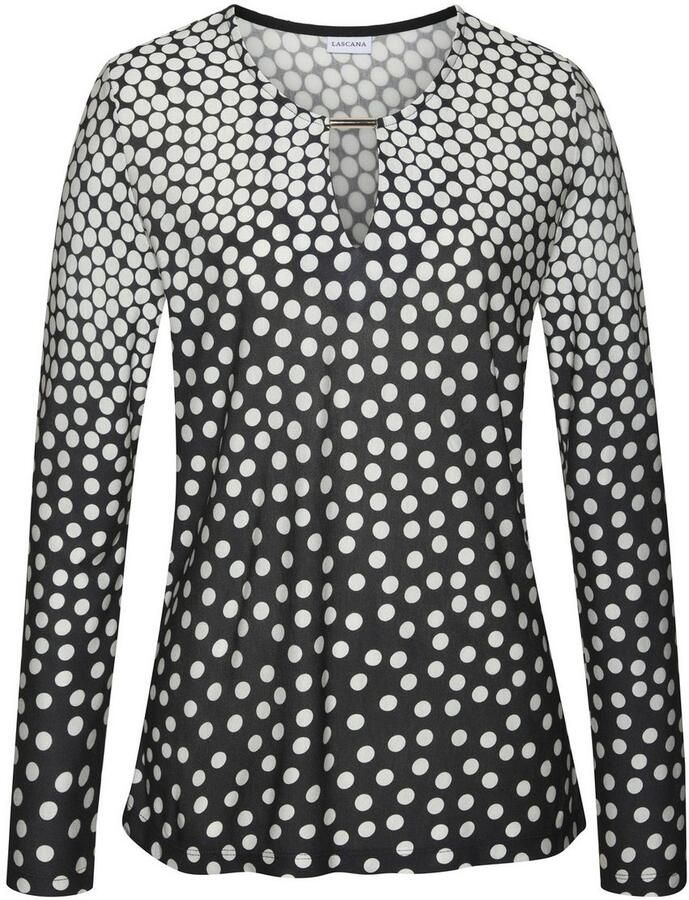 Lascana Shirt met lange mouwen met kleine uitsnijding jersey-shirt stippen-print