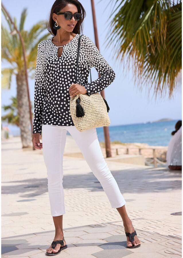 Lascana Shirt met lange mouwen met kleine uitsnijding jersey-shirt stippen-print - Foto 4