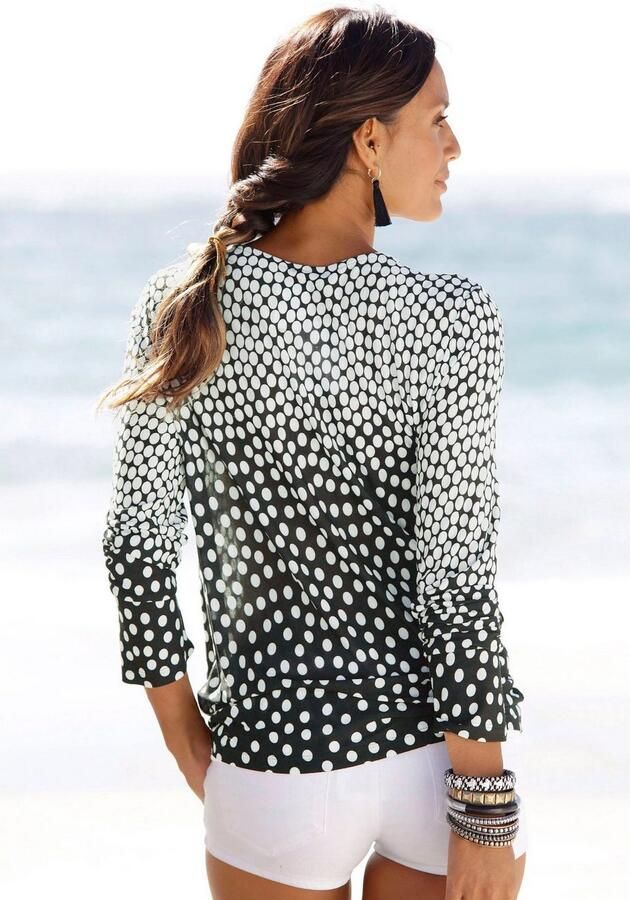 Lascana Shirt met lange mouwen met kleine uitsnijding jersey-shirt stippen-print - Foto 6