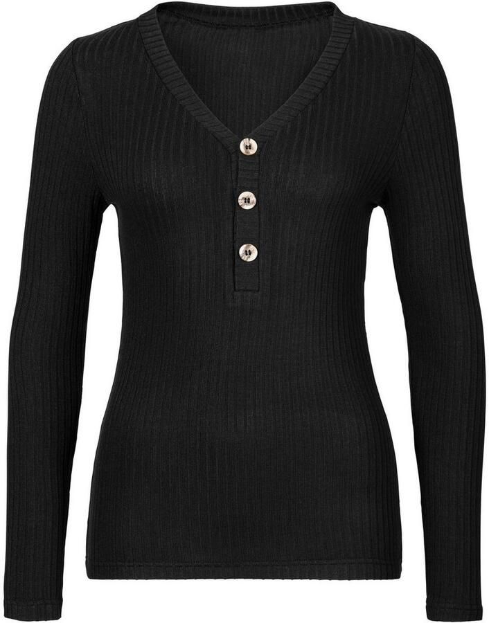 Lascana Shirt met lange mouwen Met korte knoopsluiting van zachte viscose-ribkwaliteit