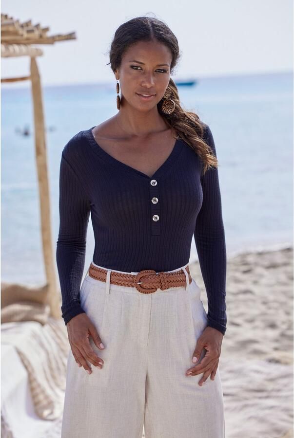 Lascana Shirt met lange mouwen Met korte knoopsluiting van zachte viscose-ribkwaliteit - Foto 4