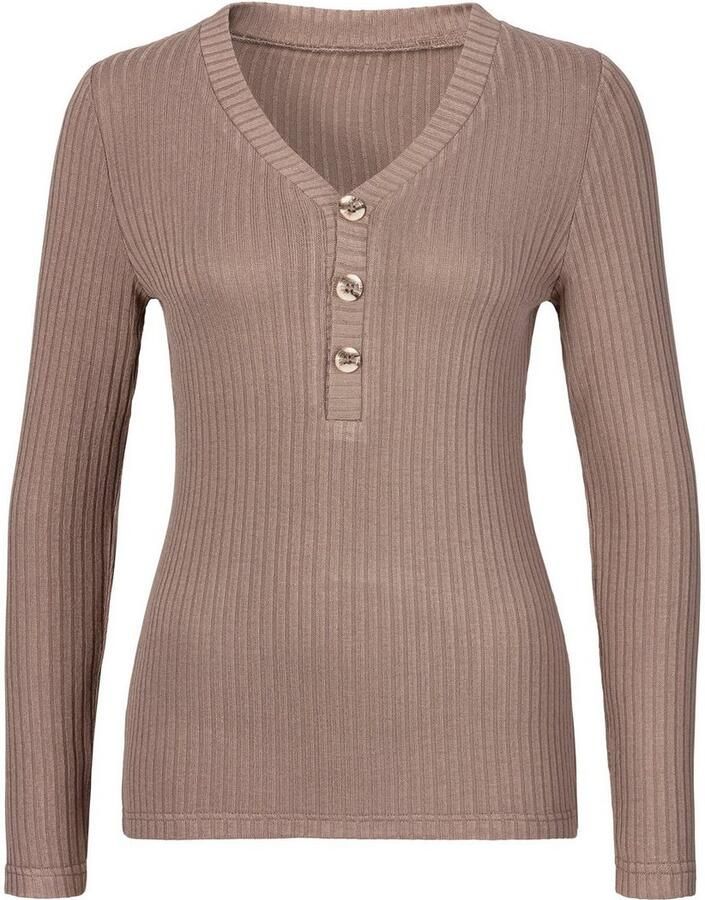 Lascana Shirt met lange mouwen Met korte knoopsluiting van zachte viscose-ribkwaliteit