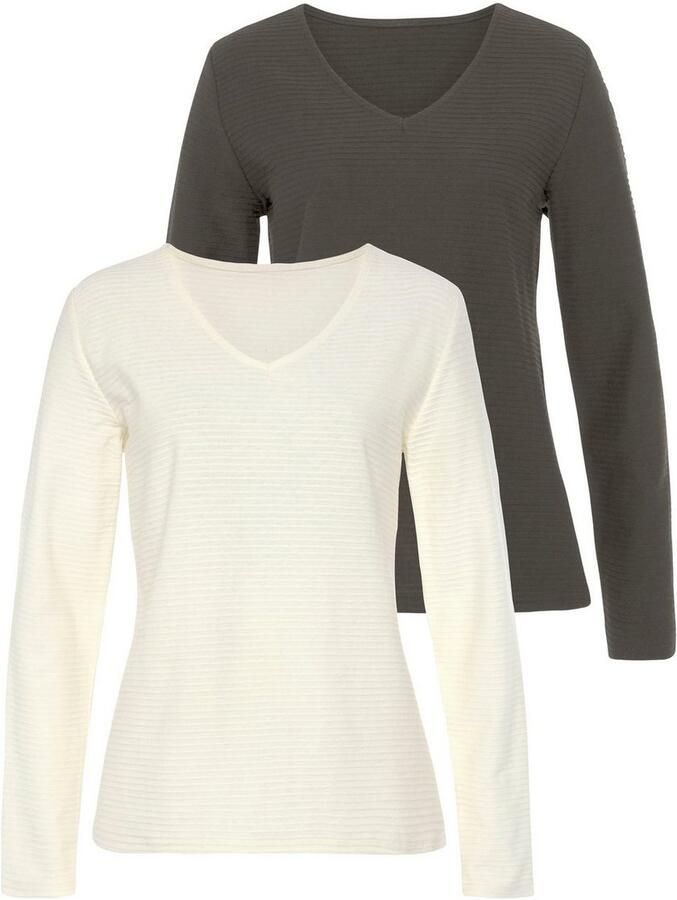 Lascana Shirt met lange mouwen Met streepstructuur in een zachte katoenkwaliteit (2-delig Set van 2) - Foto 3