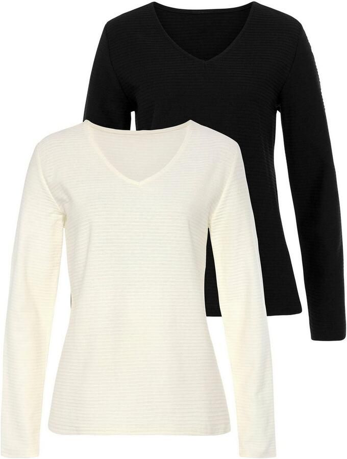 Lascana Shirt met lange mouwen Met streepstructuur in een zachte katoenkwaliteit (2-delig Set van 2) - Foto 3