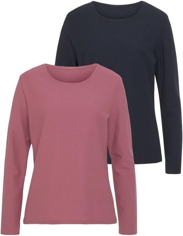 Lascana Shirt met lange mouwen Met streepstructuur in een zachte katoenkwaliteit (2-delig Set van 2) - Foto 2