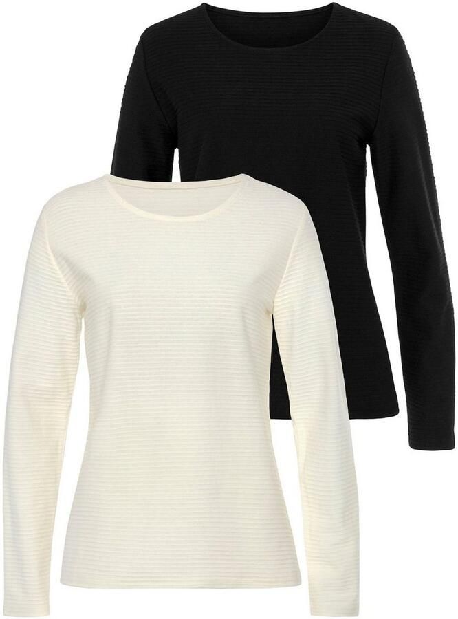 Lascana Shirt met lange mouwen Met streepstructuur in een zachte katoenkwaliteit (2-delig Set van 2) - Foto 3