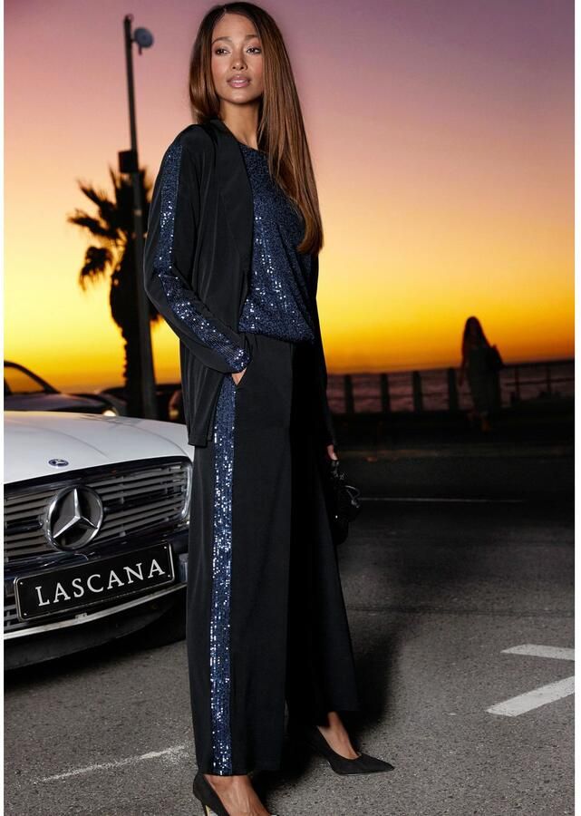 Lascana Comfortbroek met paillettenstrepen partybroek feestelijk