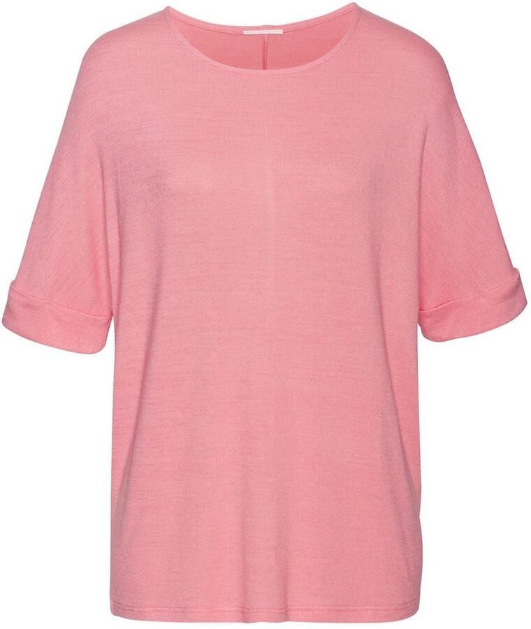 Lascana Shirt met ronde hals Met brede mouwomslag van zacht viscose-fijntricot