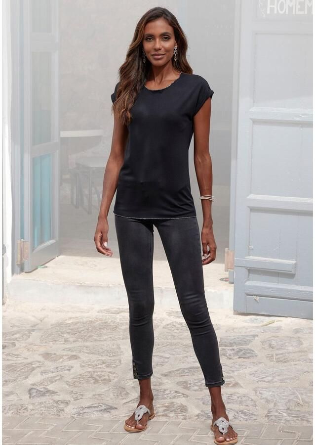 Lascana Shirt met ronde hals Met elegante glinsterafwerkingen in een gemakkelijk te onderhouden kwaliteit (1-delig) - Foto 3