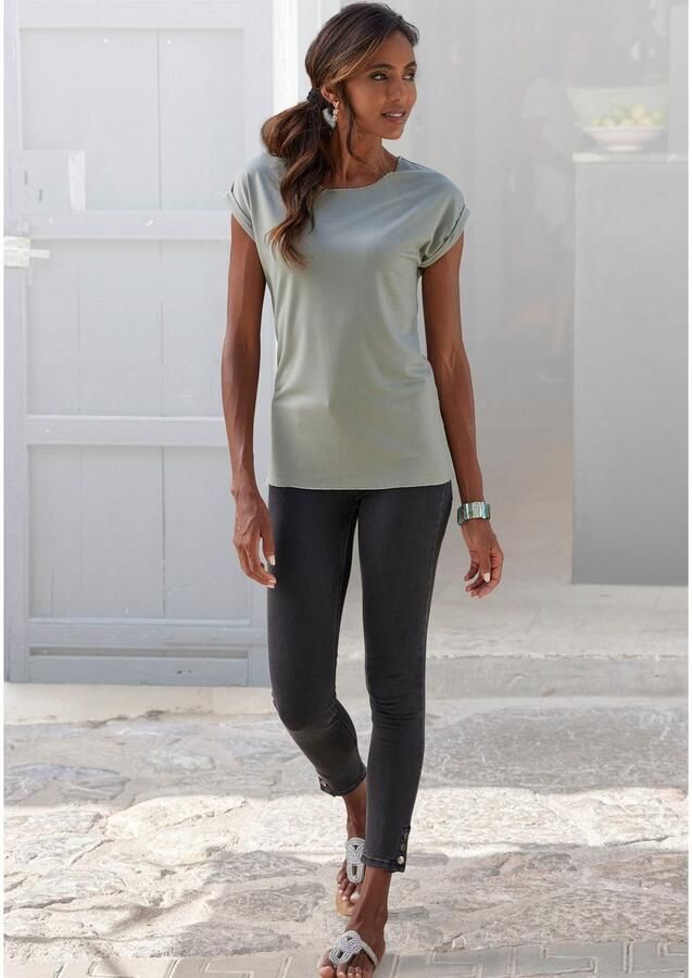 Lascana Shirt met ronde hals Met elegante glinsterafwerkingen in een gemakkelijk te onderhouden kwaliteit (1-delig) - Foto 3