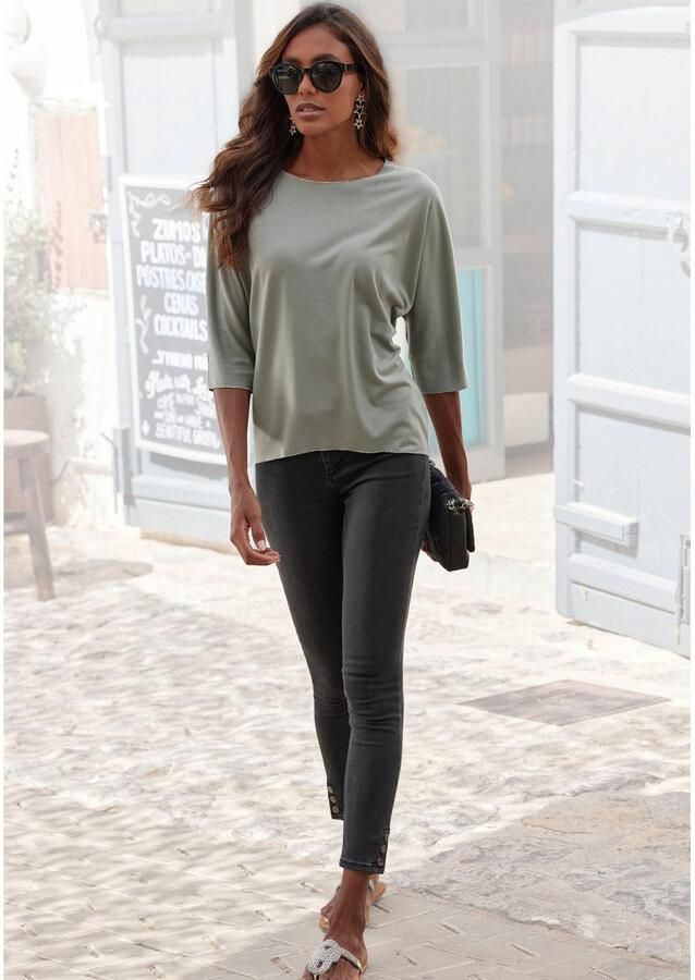 Lascana Shirt met ronde hals Met elegante glinsterafwerkingen in een gemakkelijk te onderhouden kwaliteit (1-delig) - Foto 3