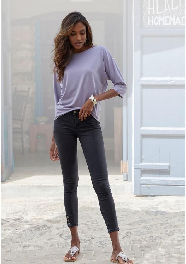 Lascana Shirt met ronde hals Met elegante glinsterafwerkingen in een gemakkelijk te onderhouden kwaliteit (1-delig) - Foto 3