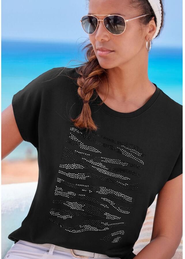 Lascana Shirt met ronde hals Met strass-dessin van hoogwaardige french terry-kwaliteit van viscose - Foto 3