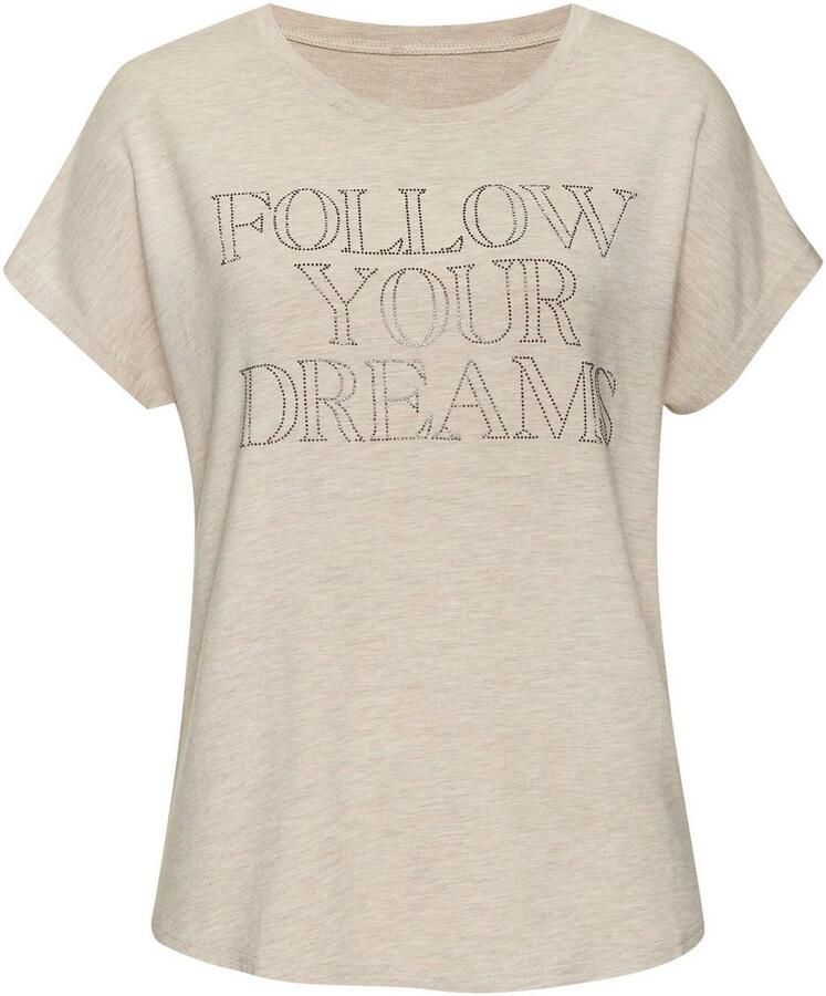 Lascana Shirt met ronde hals Met tekst van strassstenen van hoogwaardige french terry-kwaliteit van viscose