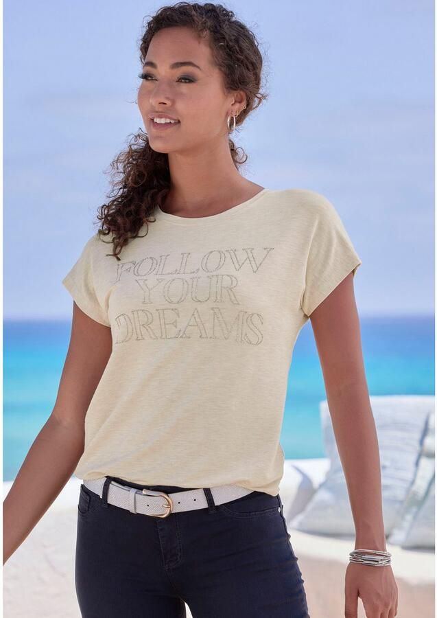 Lascana Shirt met ronde hals Met tekst van strassstenen van hoogwaardige french terry-kwaliteit van viscose - Foto 4