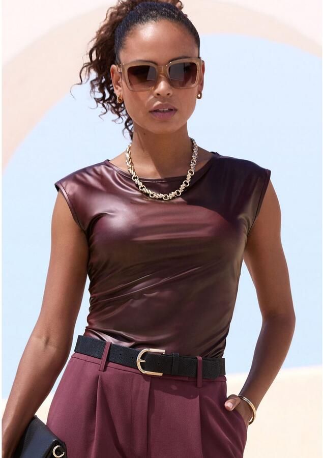 Lascana Shirt met ronde hals van imitatieleer party top - Foto 3