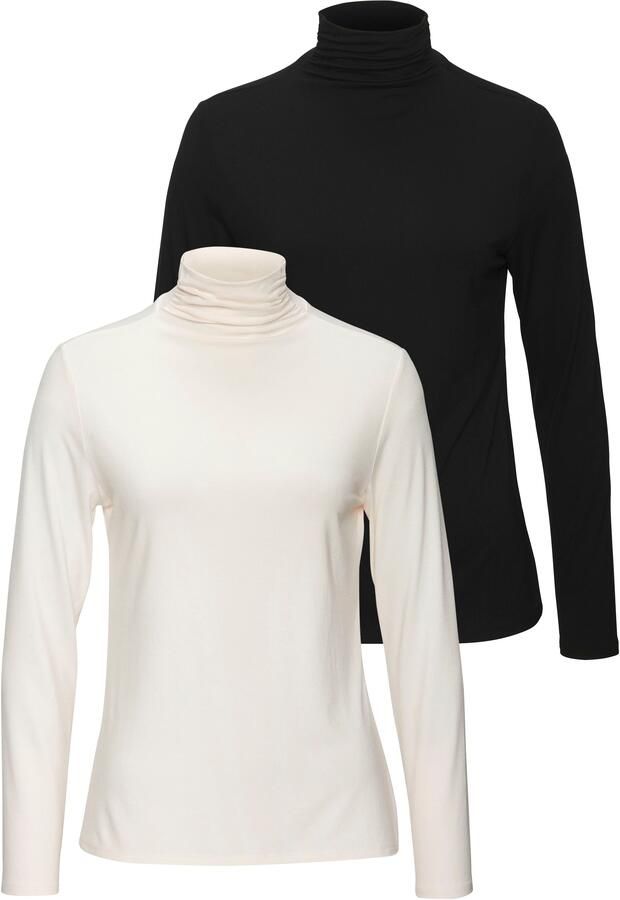 Lascana Shirt met staande kraag Van zachte viscose-stretch van zachte viscosekwaliteit (Set van 2) - Foto 5