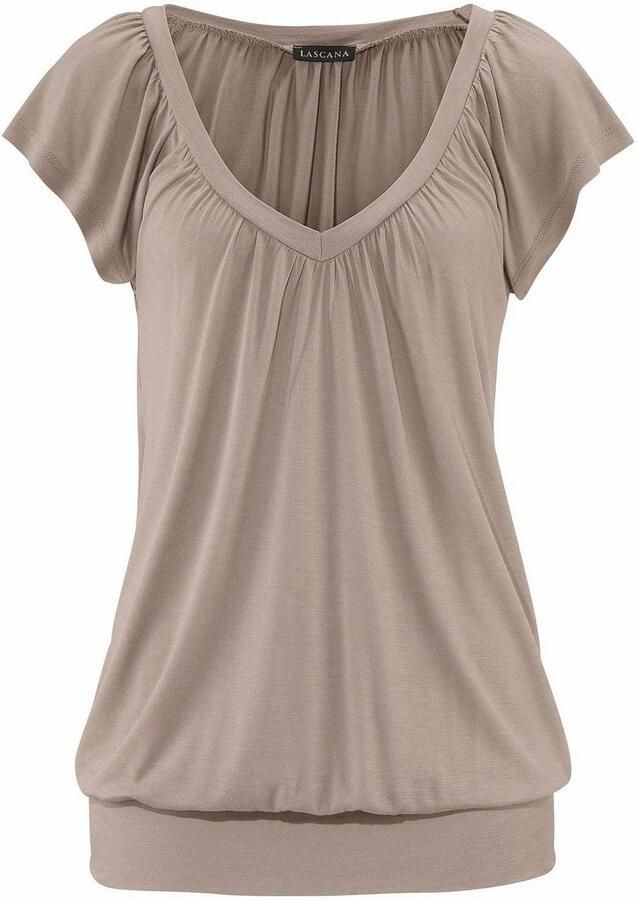 Lascana Shirt met V-hals met brede elastische tailleband t-shirt met v-hals basic - Foto 9