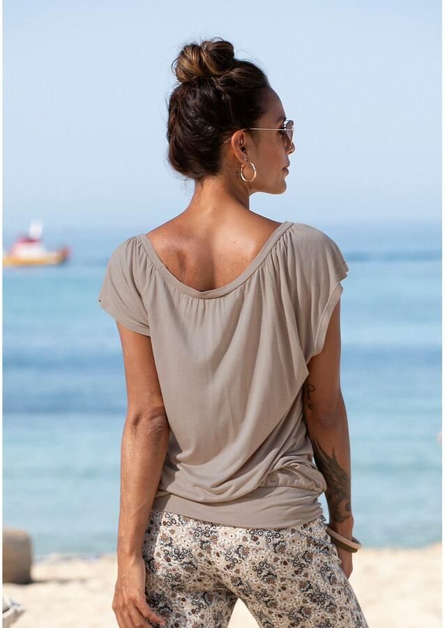 Lascana Shirt met V-hals met brede elastische tailleband t-shirt met v-hals basic - Foto 3
