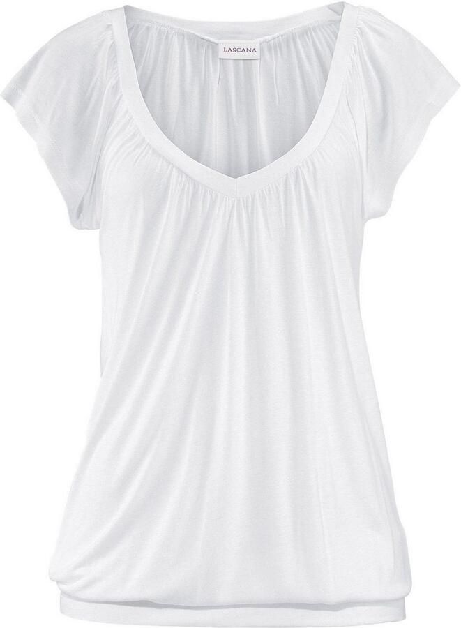 Lascana Shirt met V-hals met brede elastische tailleband t-shirt met v-hals basic