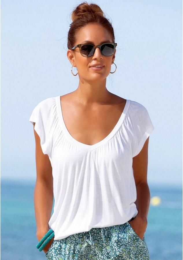 Lascana Shirt met V-hals met brede elastische tailleband t-shirt met v-hals basic - Foto 6