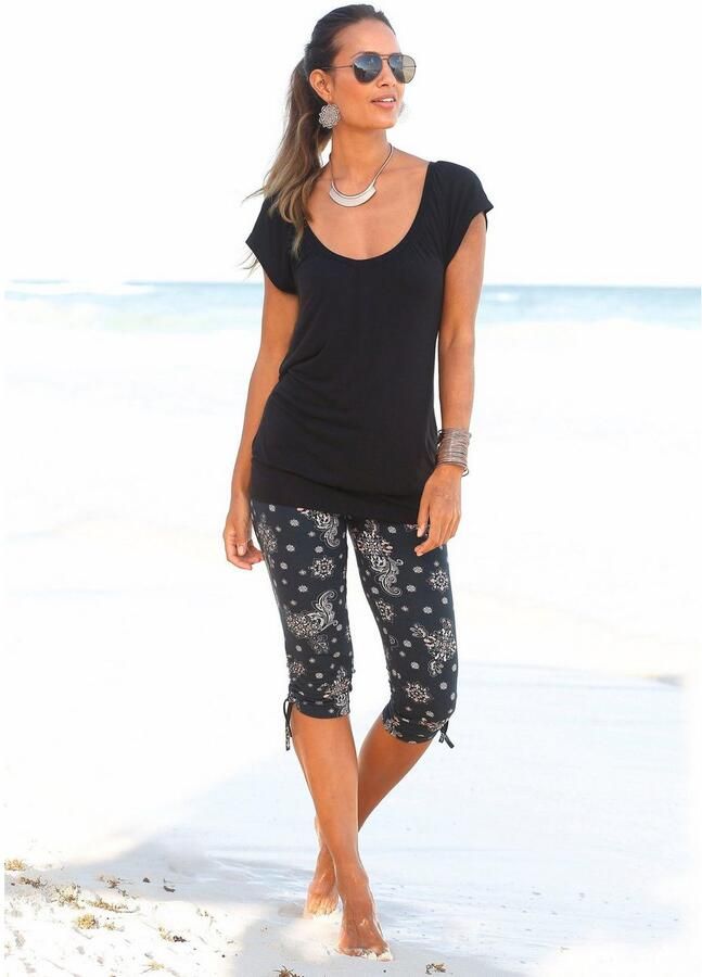 Lascana Shirt met V-hals met brede elastische tailleband t-shirt met v-hals basic