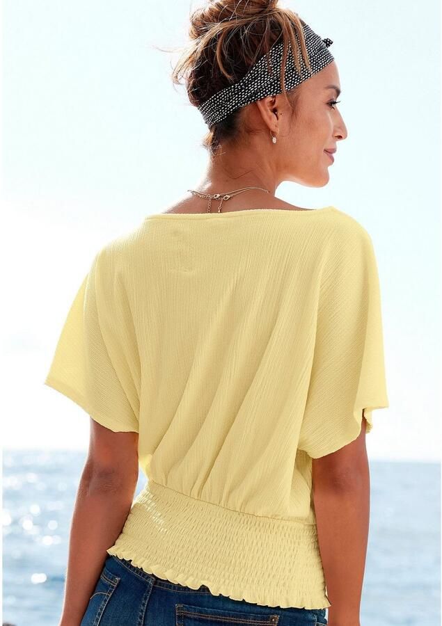 Lascana Shirt met V-hals met brede gesmokte zoom en kraag blouseshirt zomers - Foto 7