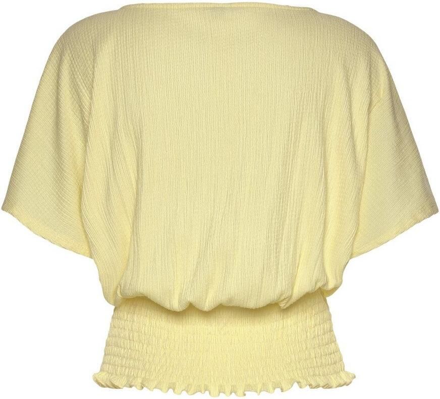 Lascana Shirt met V-hals met brede gesmokte zoom en kraag blouseshirt zomers - Foto 2