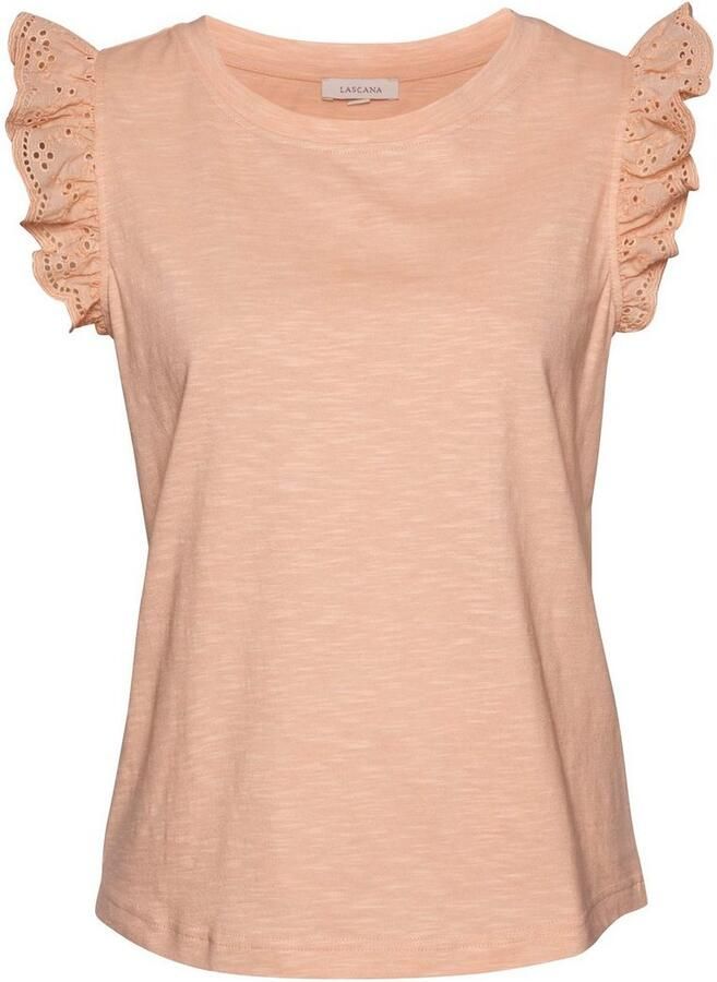 Lascana Shirttop met ruches mouwen van kant damestop van katoen - Foto 2