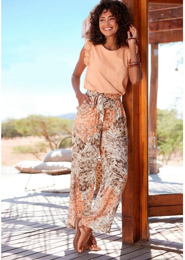 Lascana Palazzobroek met bloemenprint zomerse stofbroek met zakken strandbroek (Met vastgezette bindceintuur) - Foto 4