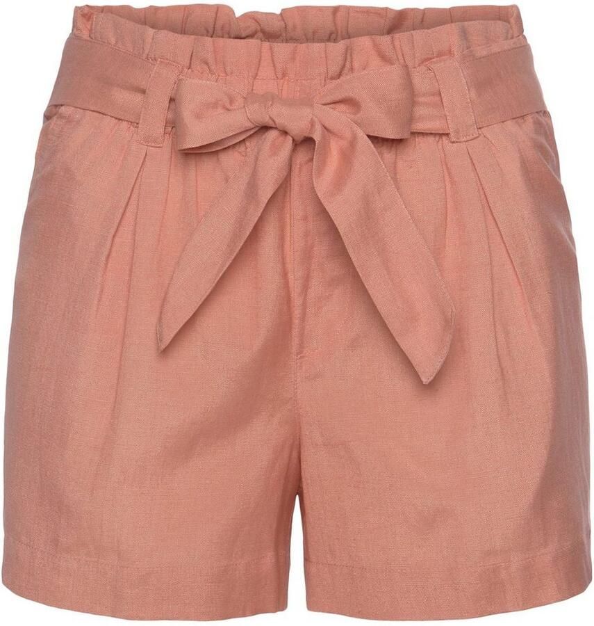 Lascana Short met paperbag stijl in mix van linnen korte broek linnen broek (Met een bindceintuur)