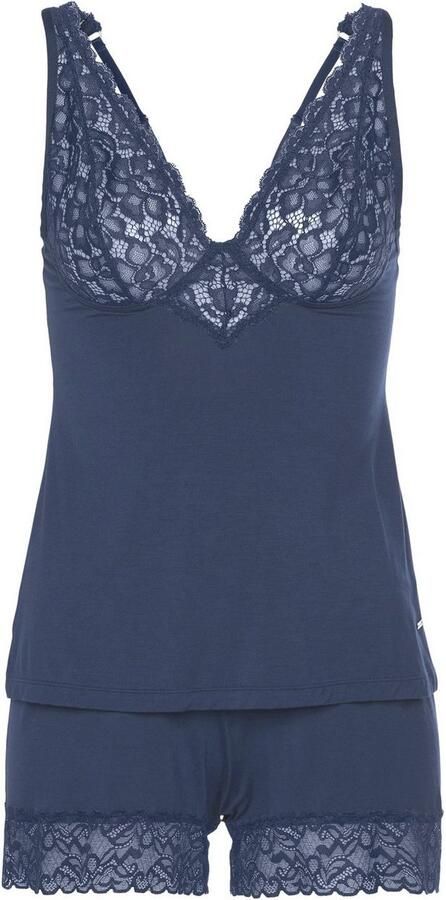 Lascana Shortama met mooie kanten inzetten (2-delig)