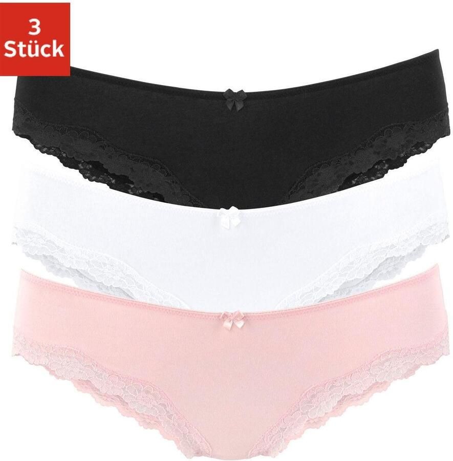 Lascana Slip van elastische katoen met delicate kant (3 stuks) - Foto 4