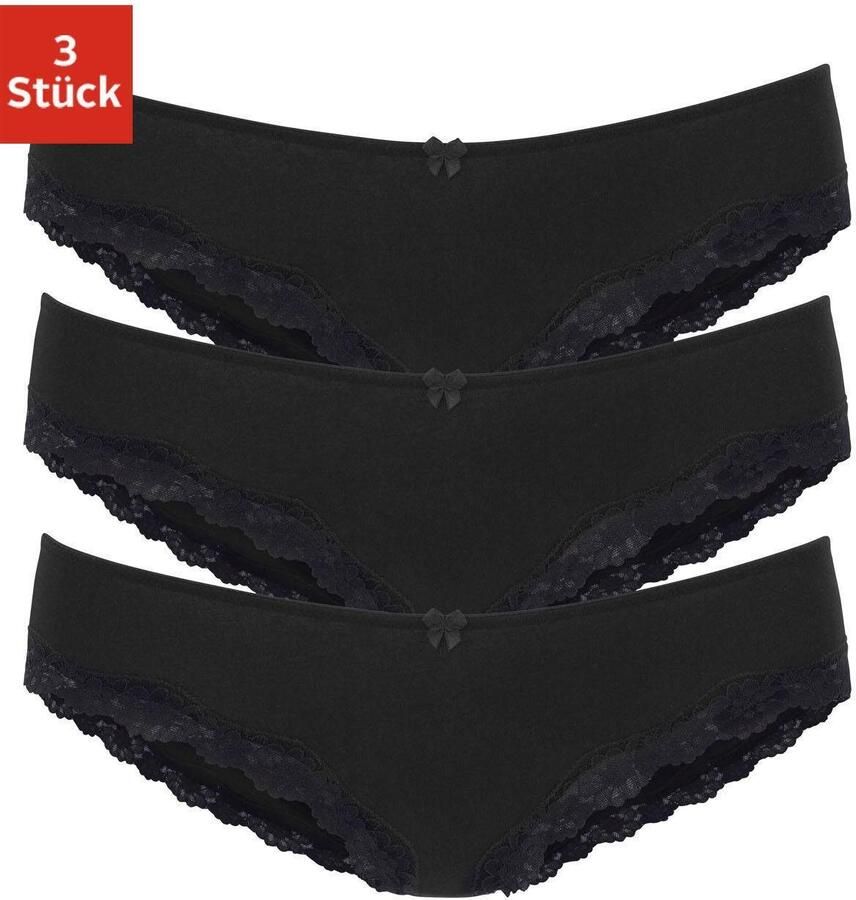 Lascana Slip van elastische katoen met delicate kant (3 stuks) - Foto 4