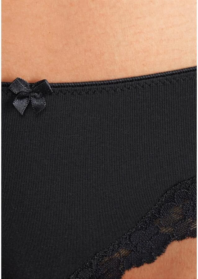 Lascana Slip van elastische katoen met delicate kant (3 stuks)