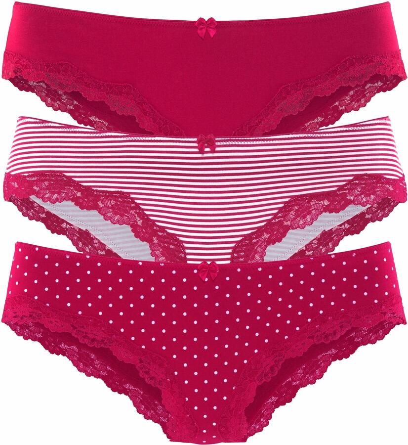 Lascana Slip van elastische katoen met delicate kant (3 stuks) - Foto 4