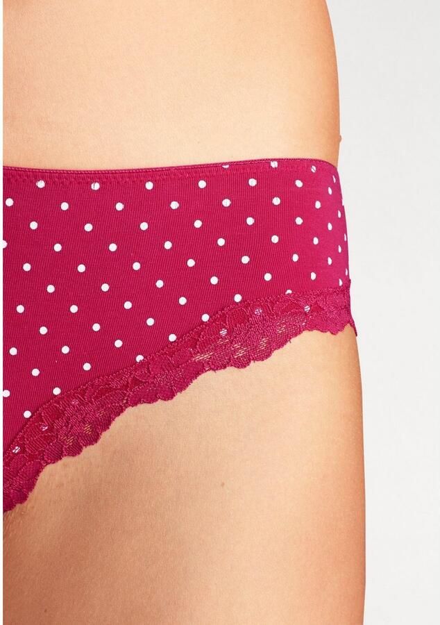 Lascana Slip van elastische katoen met delicate kant (3 stuks)