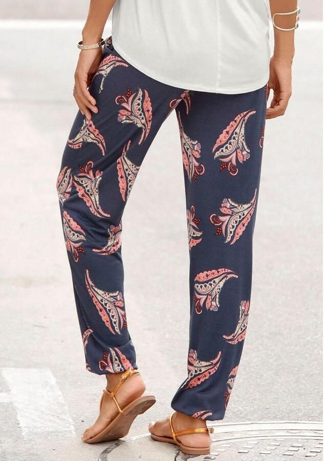 Lascana Strandbroek met bloemenprint en zakken jersey broek zomerbroek - Foto 4