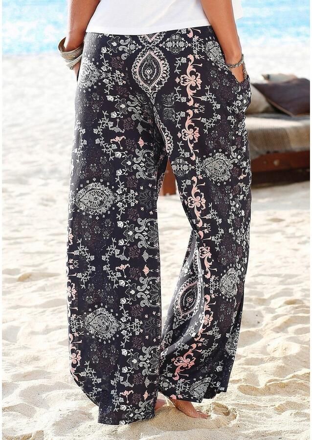 Lascana Strandbroek met etnische print en zakken wide leg marlene broek - Foto 3