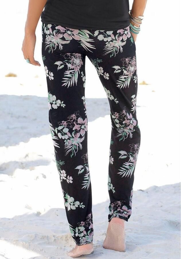 Lascana Strandbroek met tropische print en zakken jersey broek zomerbroek - Foto 6