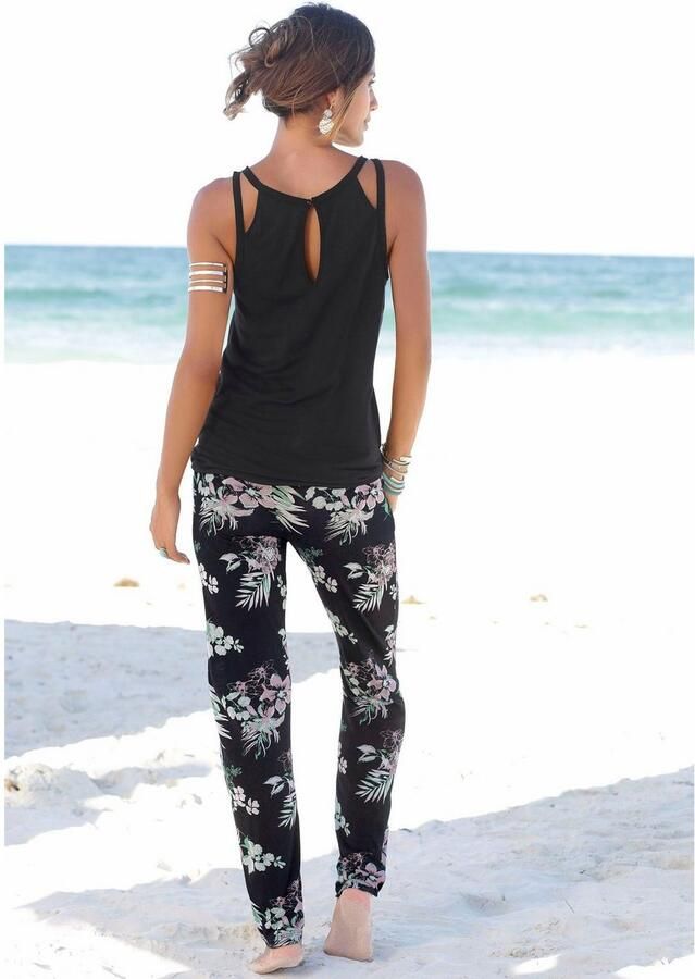 Lascana Strandbroek met tropische print en zakken jersey broek zomerbroek - Foto 2