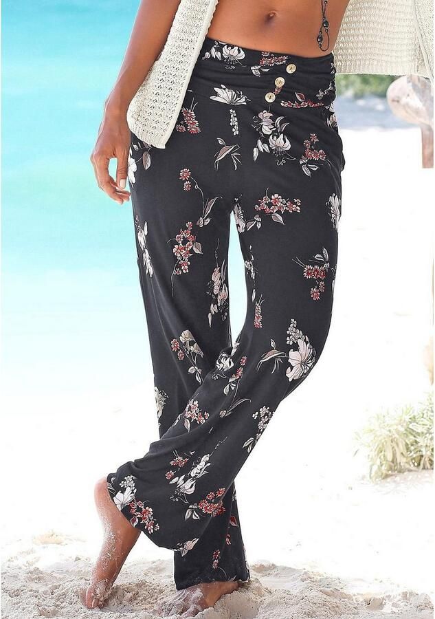 Lascana Strandbroek met zakken en sierknopen jersey broek elastisch - Foto 4