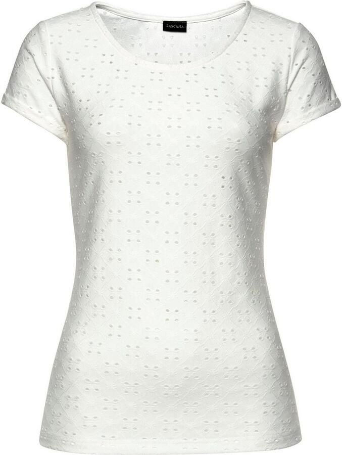 Lascana Strandshirt met geborduurde oogjes t-shirt met korte mouwen basic
