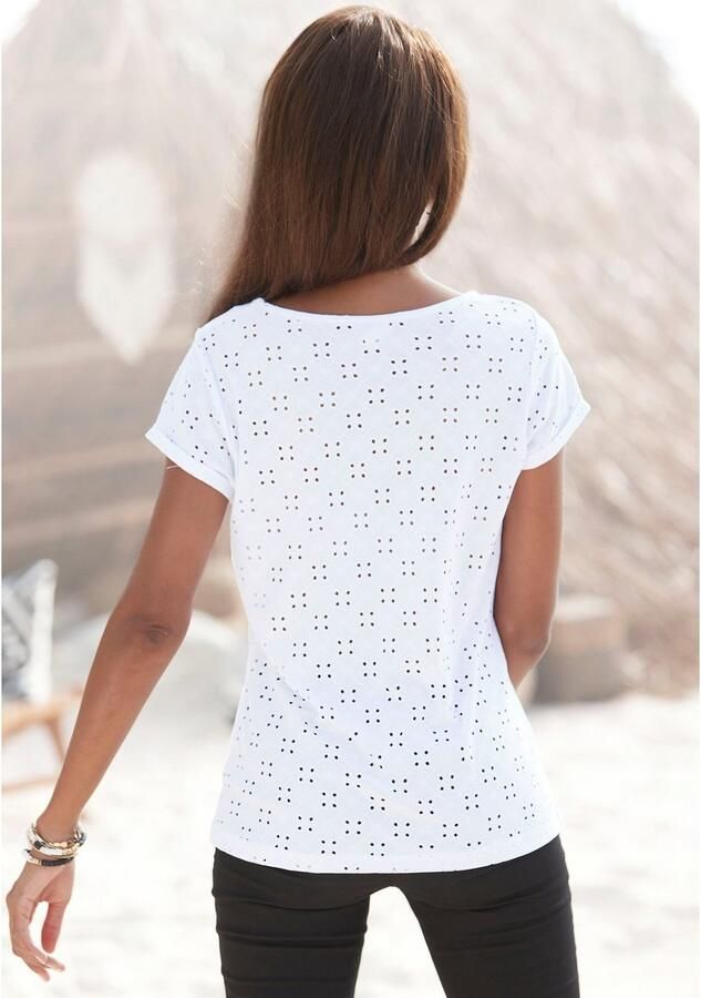 Lascana Strandshirt met geborduurde oogjes t-shirt met korte mouwen basic - Foto 7