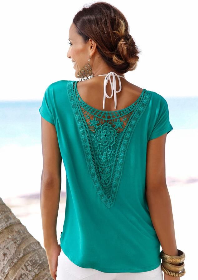 Lascana Strandshirt met kanten inzet t-shirt losse pasvorm casual-chic - Foto 5