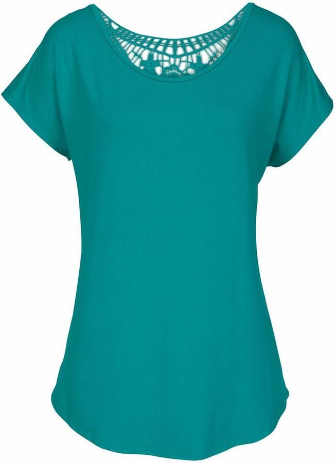 Lascana Strandshirt met kanten inzet t-shirt losse pasvorm casual-chic