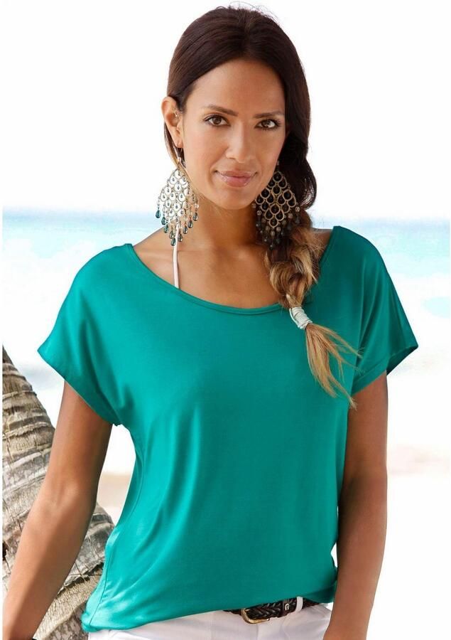 Lascana Strandshirt met kanten inzet t-shirt losse pasvorm casual-chic - Foto 4